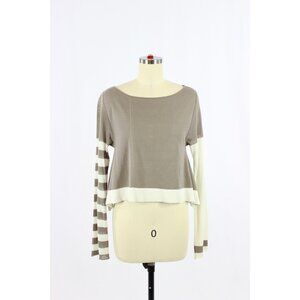 SARAH PACINI Taupe Ivory 100% Cotton Knit Cropped Sweater, One Size